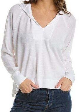 James Perse White Thermal Knit Split Front Hoodie